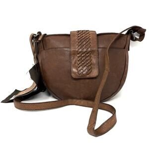 Vilenca Holland Leather Crossbody Shoulder Bag Cognac Brown 183 Woven Detail